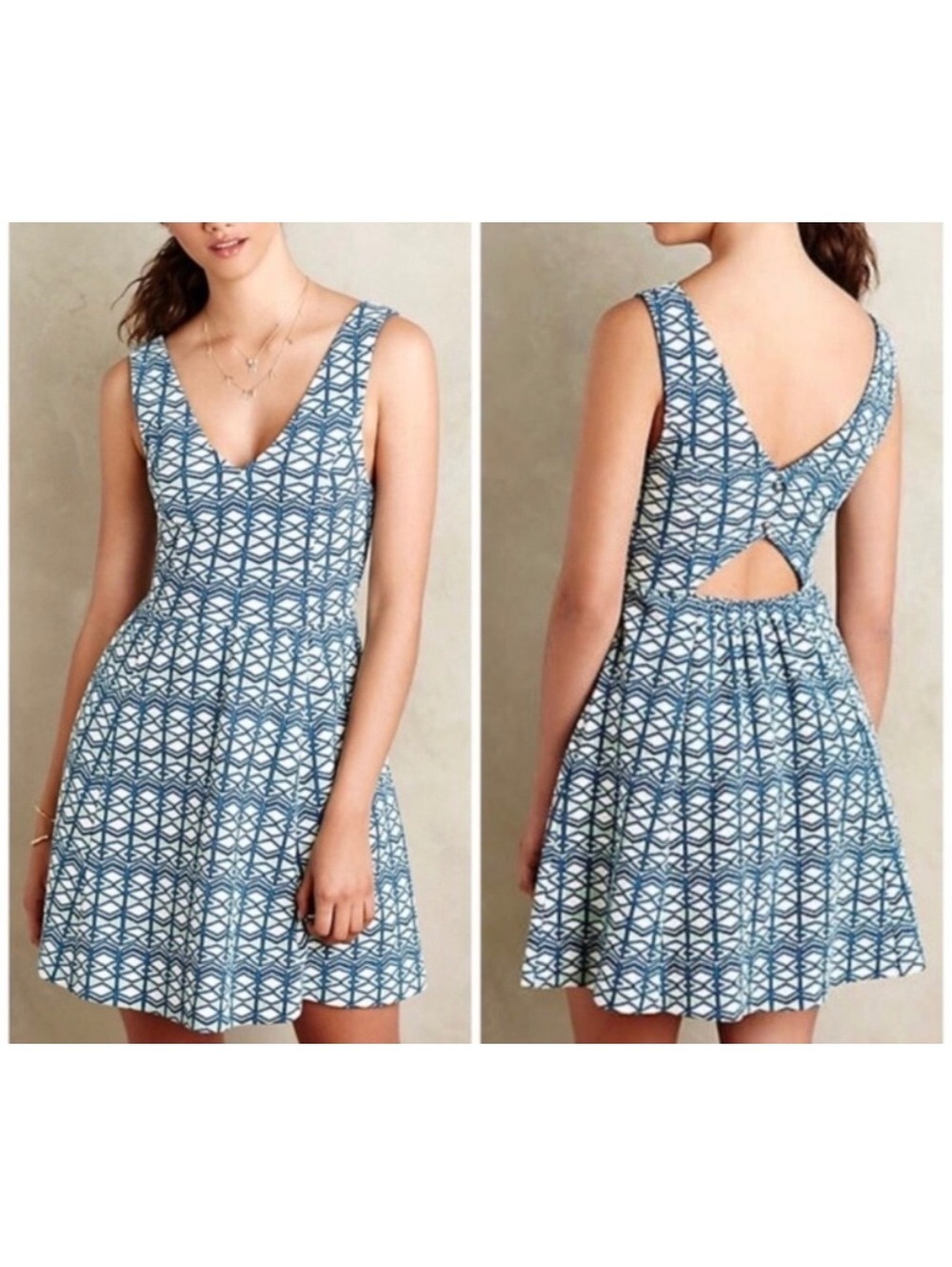 Maeve by Anthropologie Woman’s 4 Geometric Patterned Summer Dress Back Cutout